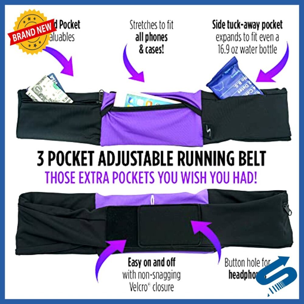 Adjustable Running Belt Waist Pack 3 Pocket Sweat Resistant Phone Holder - Picture 4 of 6